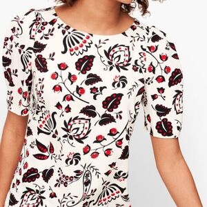 Talbots Black and Red Short Sleeve Berry Paisley Crepe Top